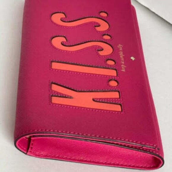 Kate Spade Kiss Tally Pink Leather Foldover Clutch Vintage Love Birds - Picture 9 of 14